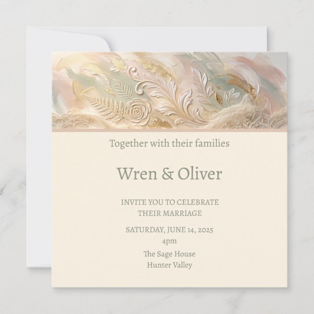 Invitación Boda Floral de Melocotón (Anverso)
