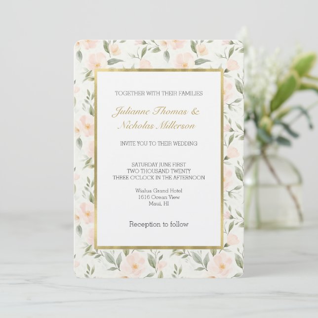 Invitación Boda Floral de Melocotón (Anverso de pie)