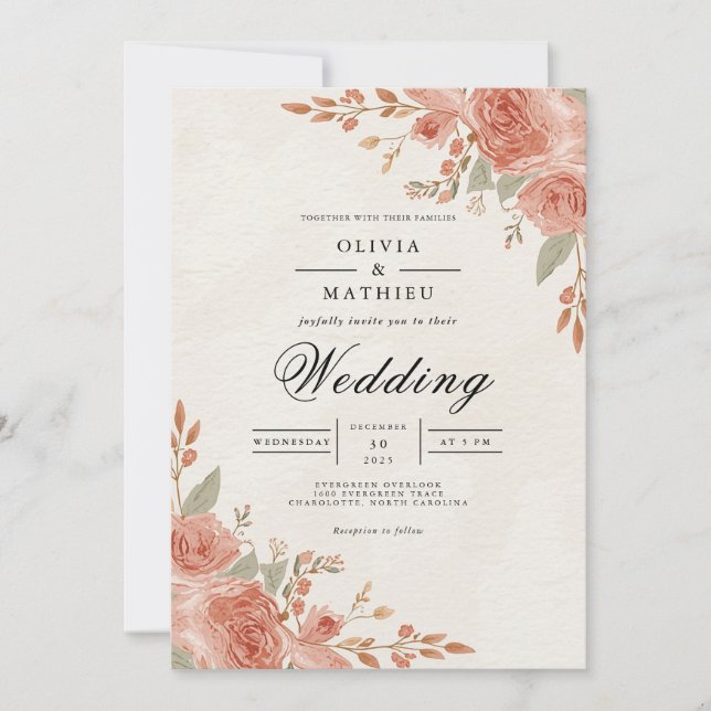 Invitación Boda Floral de Melocotón (Anverso)