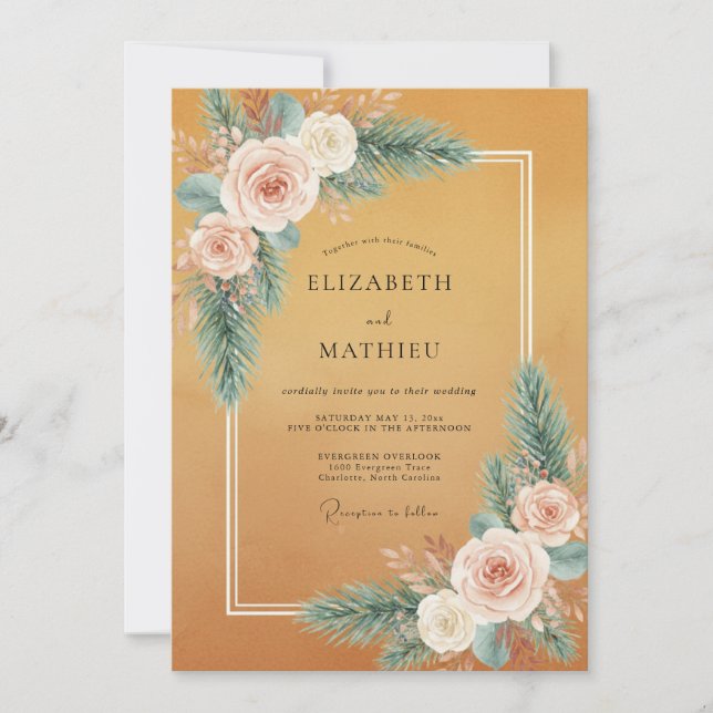 Invitación Boda Floral de Melocotón (Anverso)