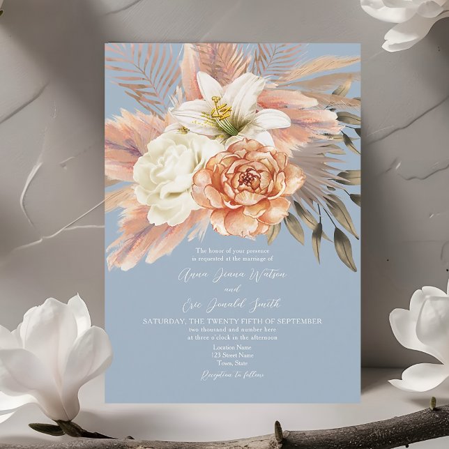 Invitación Boda Floral de Melocotón Azul Polvoriento (Subido por el creador)