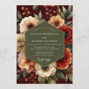 Invitación Boda Floral de Melocotón Borgoña