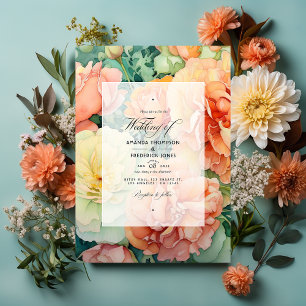 Invitación Boda floral de melocotón, crema y verde espuma de