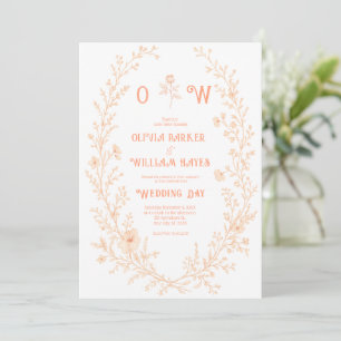 Invitación Boda Floral de Melocotón Elegante Corona Botánica