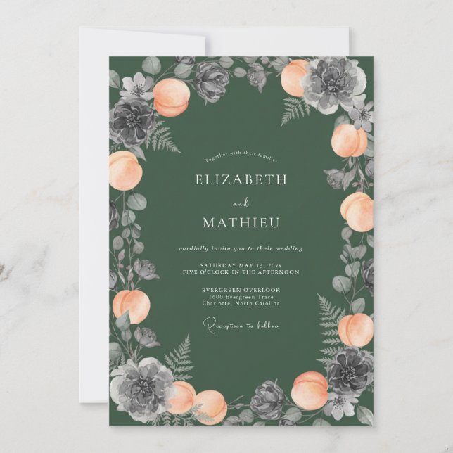 Invitación Boda Floral de Melocotón Esmeralda (Anverso)