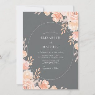 Invitación Boda Floral de Melocotón Luminoso de Carbón
