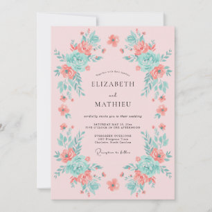Invitación Boda Floral de Melocotón Menta
