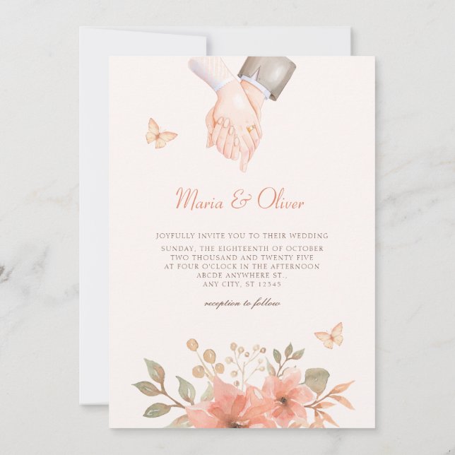Invitación Boda floral de melocotón rosa (Reverso)