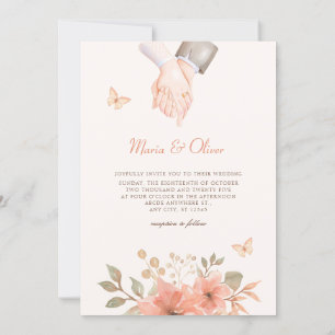 Invitación Boda floral de melocotón rosa