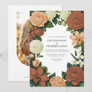 Invitación Boda floral de melocotón, terracota y crema