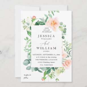 Invitación Boda floral de melocotón y blanco 2b