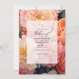 Invitación Boda floral de melocotón y coral