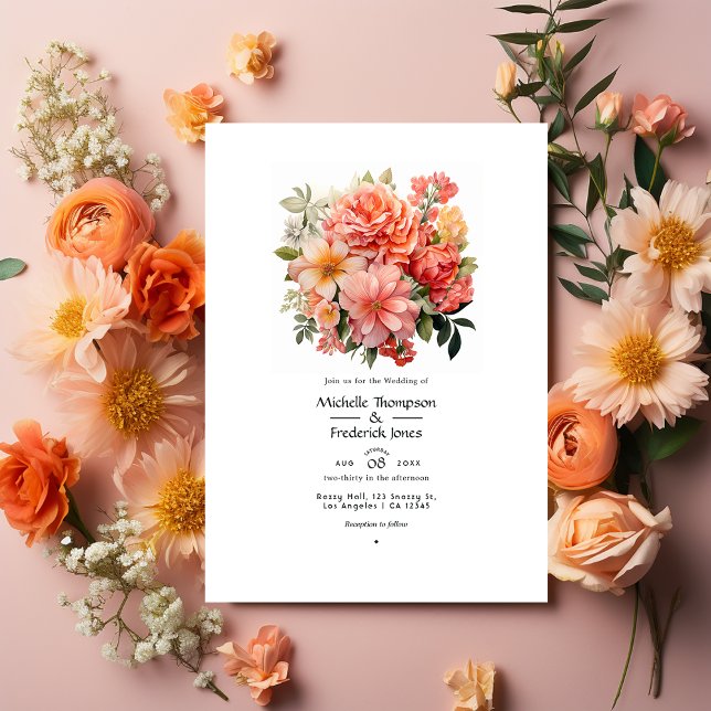 Invitación Boda floral de melocotón y coral (Subido por el creador)