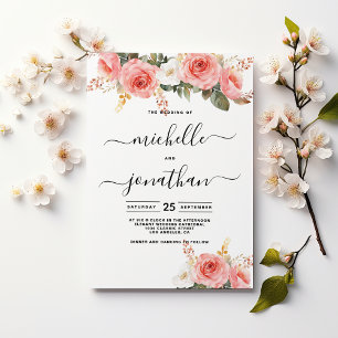 Invitación Boda floral de menta blanca rosa color de agua