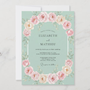 Invitación Boda floral de menta melocotón