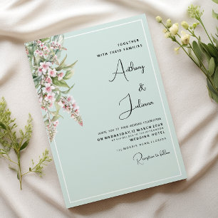 Invitación Boda floral de menta rosa de color de agua