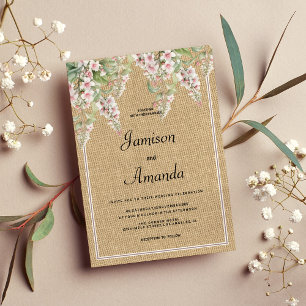 Invitación Boda floral de menta rosa marfil rústico botánico