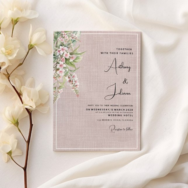 Invitación Boda floral de menta rosa rosada rubia botánica (Botanical rustic blush pink mint floral Wedding)