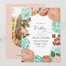 Invitación Boda floral de menta suave, albaricoque y coral cá