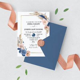 Invitación Boda floral de moda azul pastel Boho y azul celest