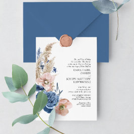 Invitación Boda floral de moda azul pastel Boho y azul celest