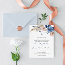 Invitación Boda floral de moda azul pastel Boho y azul celest