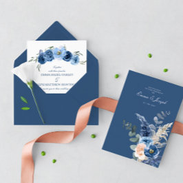 Invitación Boda floral de moda azul pastel Boho y azul celest