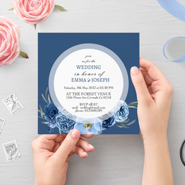 Invitación Boda floral de moda azul pastel Boho y azul celest (Subido por el creador)