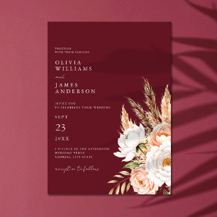 Invitación Boda floral de Moda Borgoña Boho
