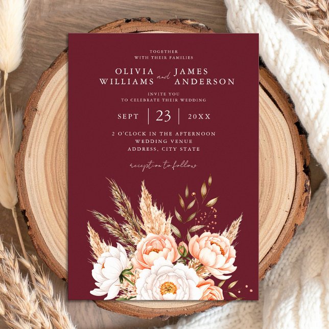 Invitación Boda floral de Moda Borgoña Boho (Subido por el creador)