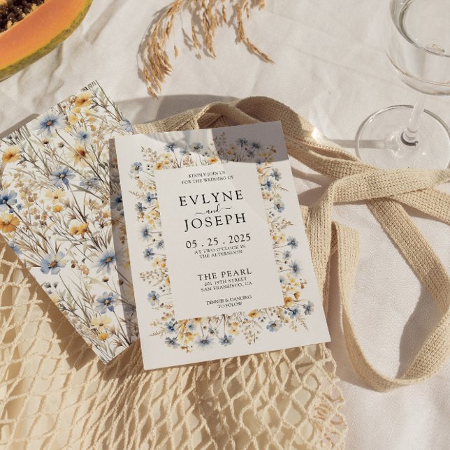 Invitación Boda floral de Moda de Boho azul y amarillo modern (Subido por el creador)