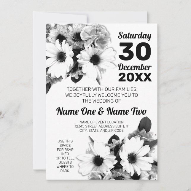 Invitación Boda floral de Moda de flores de margarita en blan (Anverso)