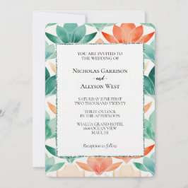Invitación Boda floral de Moda de mandarina turquesa