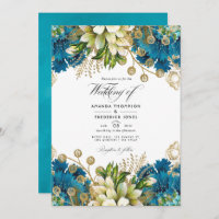 Boda floral de Moda dorada y turquesa vintage