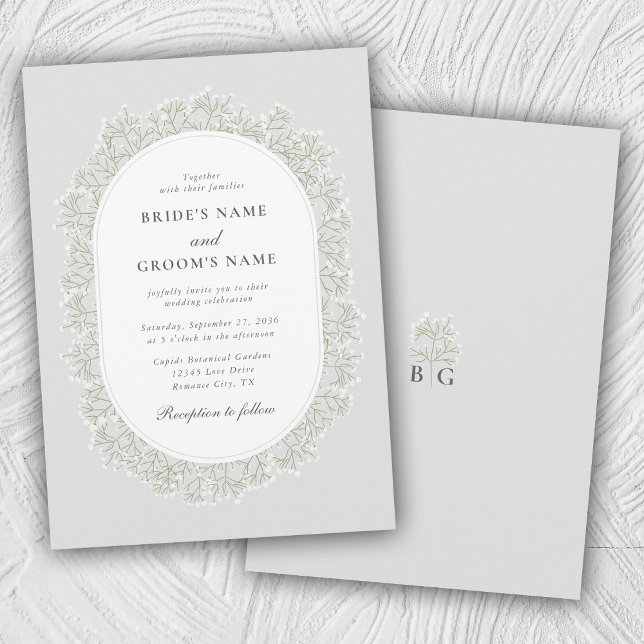 Invitación Boda floral de monograma de aliento de bebé Gipsóf (Baby's Breath Monogram Gypsophila Floral Wedding Invitation)