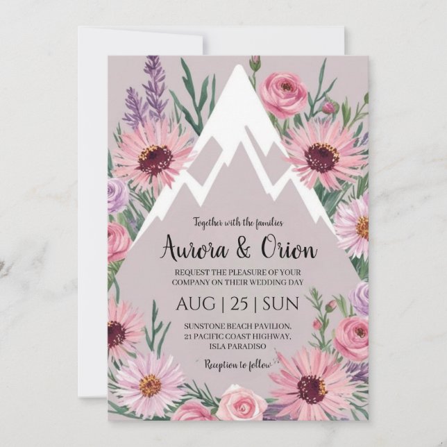 Invitación boda floral de montaña (Anverso)