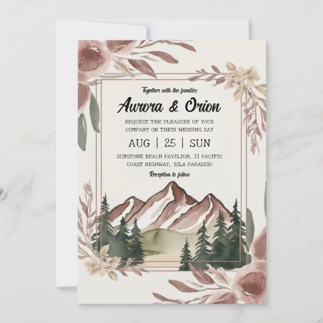 Invitación boda floral de montaña (Anverso)