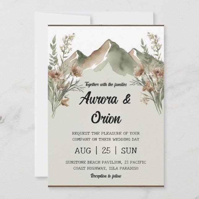 Invitación boda floral de montaña (Anverso)