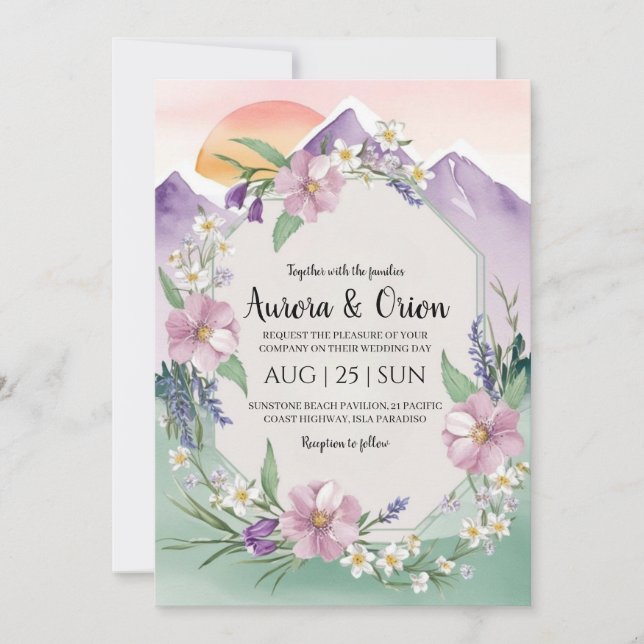 Invitación boda floral de montaña (Anverso)