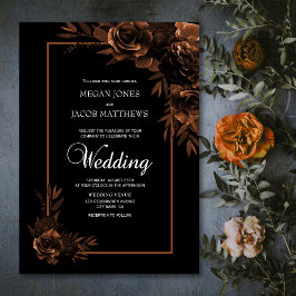 Invitación Boda floral de Moody Black y Sepia