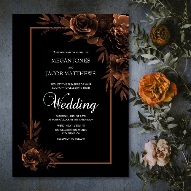 Invitación Boda floral de Moody Black y Sepia (Subido por el creador)