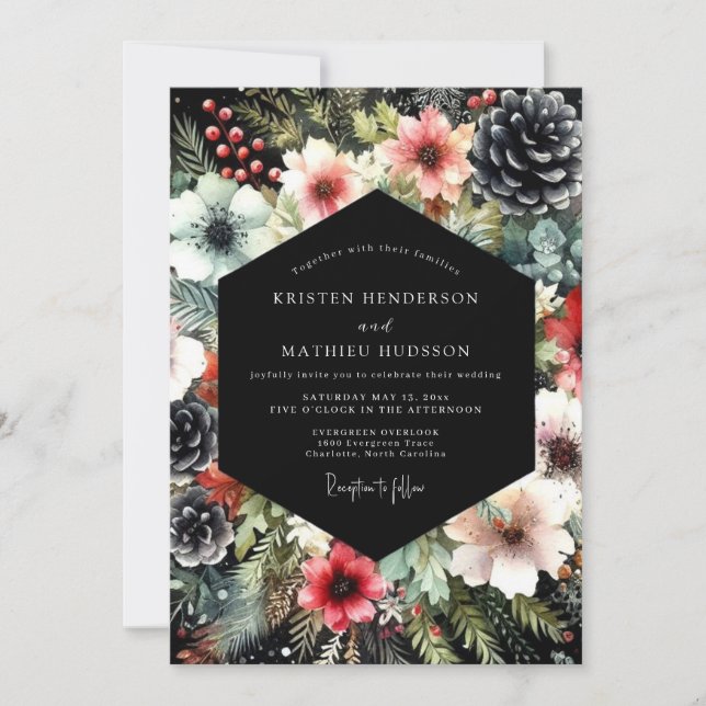Invitación Boda floral de Moody Evergreen (Anverso)