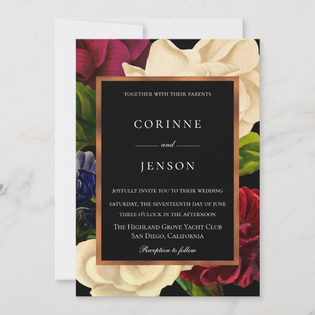 Invitación Boda floral de Moody Garden (Anverso)