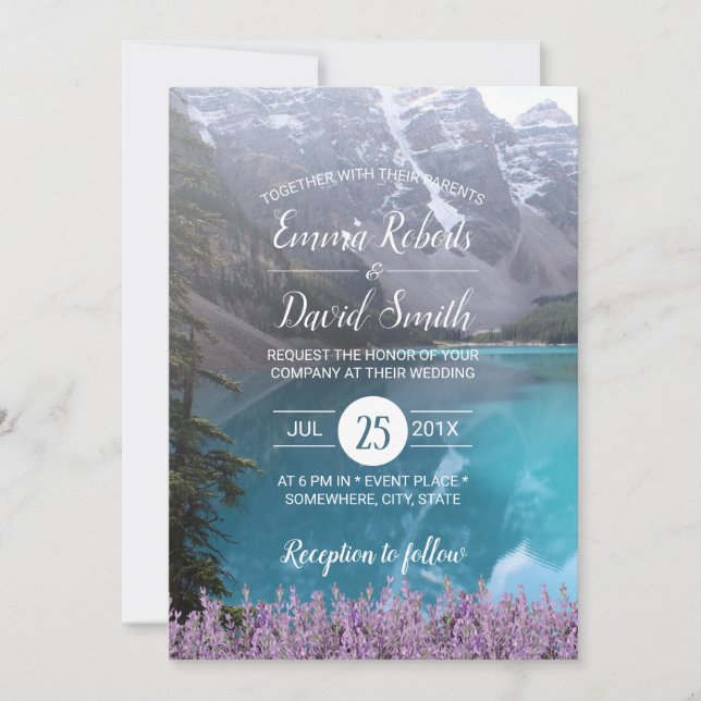 Invitación Boda floral de Mountain Lake Lavender (Anverso)