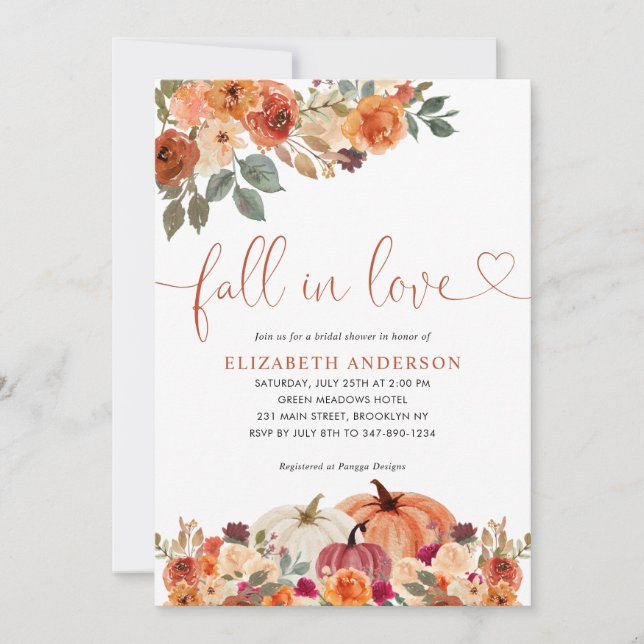Invitación Boda Floral de Naranja Calabaza Otoño Amor (Anverso)