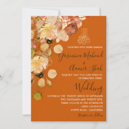 Invitación Boda floral de Naranja quema de Bismillah islámico