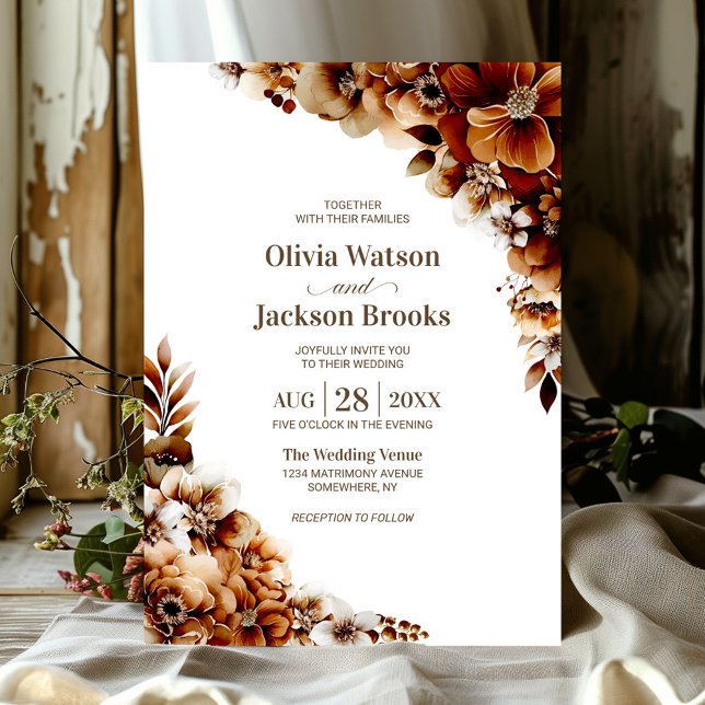 Invitación Boda floral de Naranja quemado ruso (Subido por el creador)