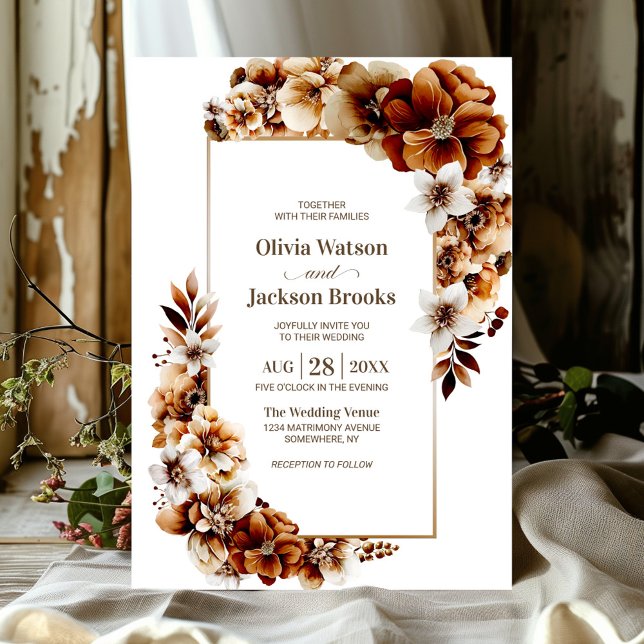 Invitación Boda floral de Naranja quemado ruso (Subido por el creador)