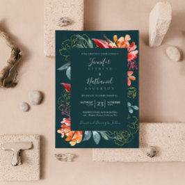 Invitación Boda floral de Naranja Rusty Verde Esmeralda