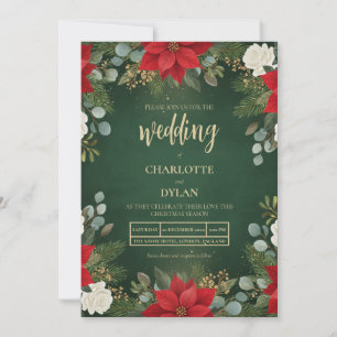 Invitación Boda Floral de Navidad Verde Terciopelo de Inviern